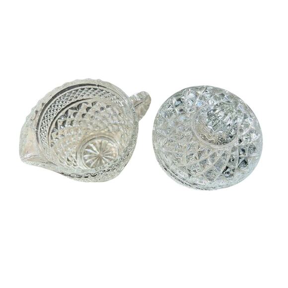 Anchor Hocking Wexford Crystal Clear Cut Glass Cream & Sugar Set Vintage - Picture 9 of 16